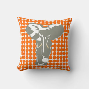 Coussin Tangerine Safari point avec Pop Art Elephant
