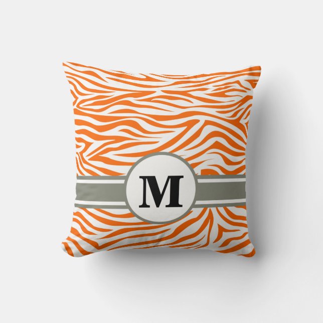 Coussin Tangerine Safari Zèbre avec Monogramme (Recto)