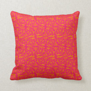 Coussin Tangerine Tango Orange et Hot Pink Vines