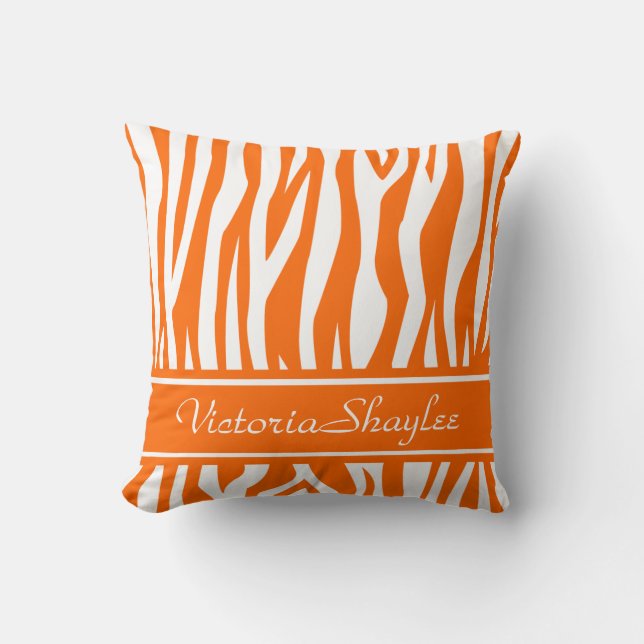 Coussin Tangerine Zebra Imprimer avec du texte personnalis (Recto)