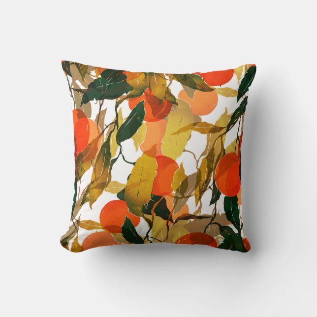 Coussin Tangerines arbre : motif juteux sans couture. (Recto)