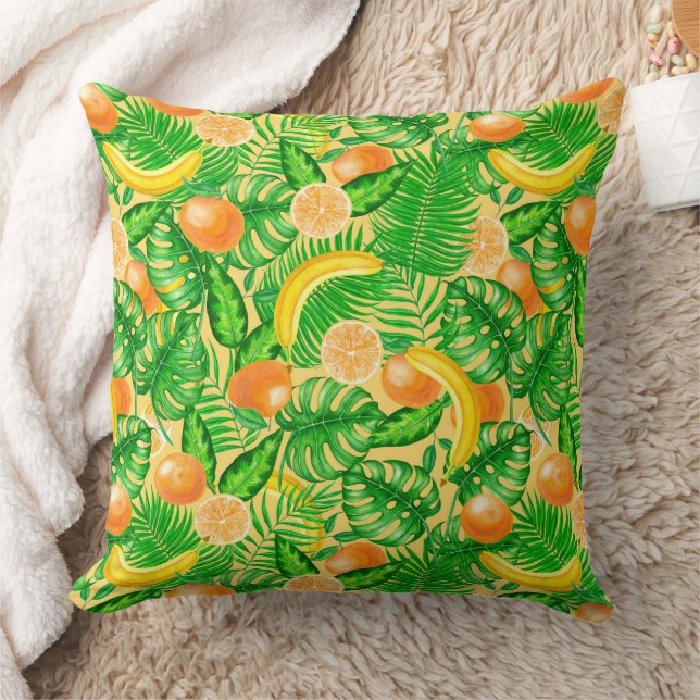 Coussin Tangerines, bananes et feuilles tropicaux (Couverture)