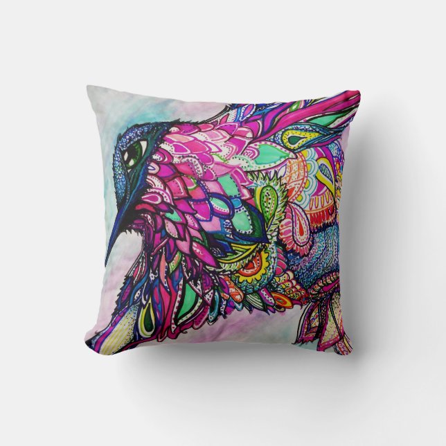Coussin Tangle Zen Hummingbird Pillow par Michele Zurine (Recto)