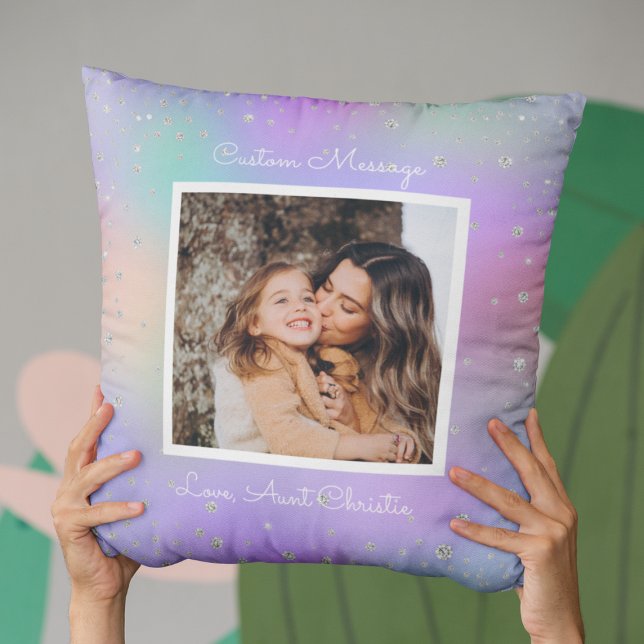 Coussin Tante Niece Photo personnalisée violet (Aunt Niece Custom Photo Purple Throw Pillow
)