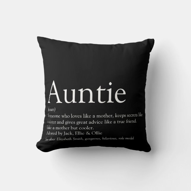 Coussin Tante préférée, définition Tante noir et blanc (Recto)
