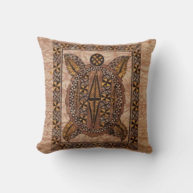 Coussin Tapa hawaïen primitif de tatouage de Honu (Recto)