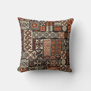 Coussin Tapa tissu tribal de style hawaïen abstrait patchw