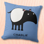 Coussin Tapir Nom personnalisé<br><div class="desc">Un joli Tapir malais pour les amoureux des animaux et des animaux en danger. Art original de Nic Squirrell. Modifiez le nom ou le texte et la couleur arrière - plan dans l'outil de conception pour customiser.</div>