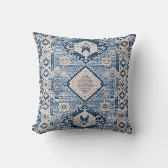Coussin Tapis Kilim Bleu Antique Oriental (Recto)