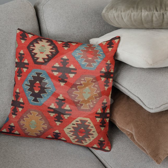 Coussin Tapis Kilim Turc Antique Orange Brûlé (Créateur téléchargé)