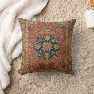 Coussin Tapis persan asiatique Kashan or rouge