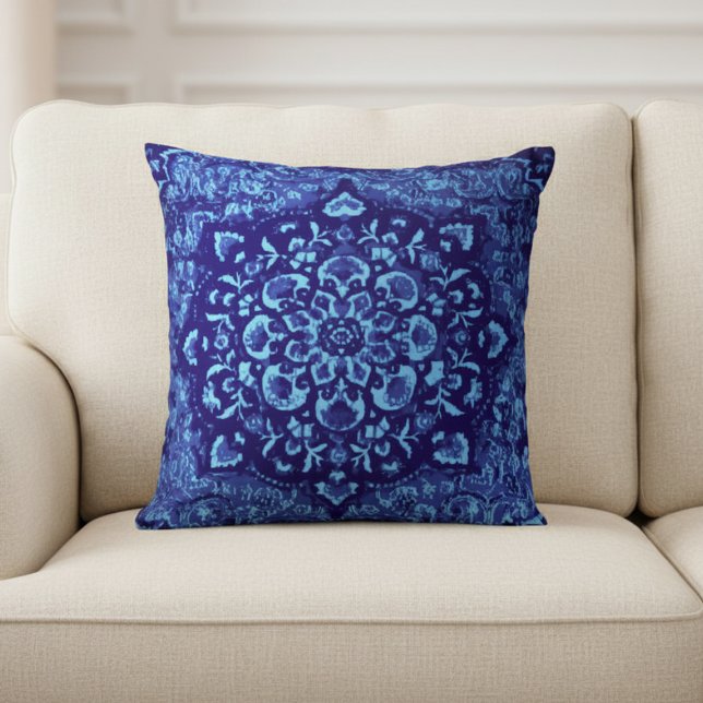 Coussin Tapis persan – Impression bleue inspirée (Créateur téléchargé)