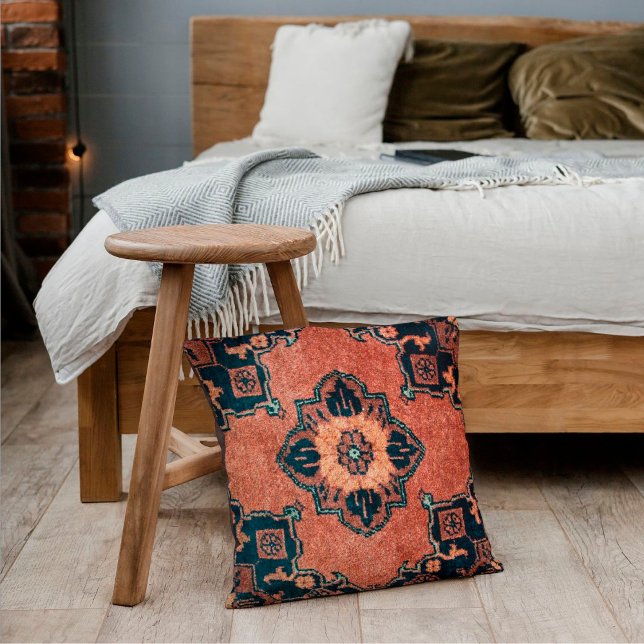 Coussin Tapis persan Oriental Brun Umber Ebène Noir (Créateur téléchargé)