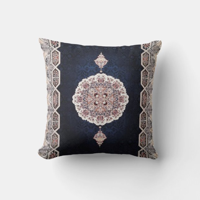 Coussin Tapis persan turc antique bleu (Recto)