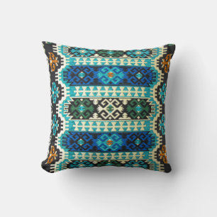 Coussin Tapis persan turc oriental bleu vert