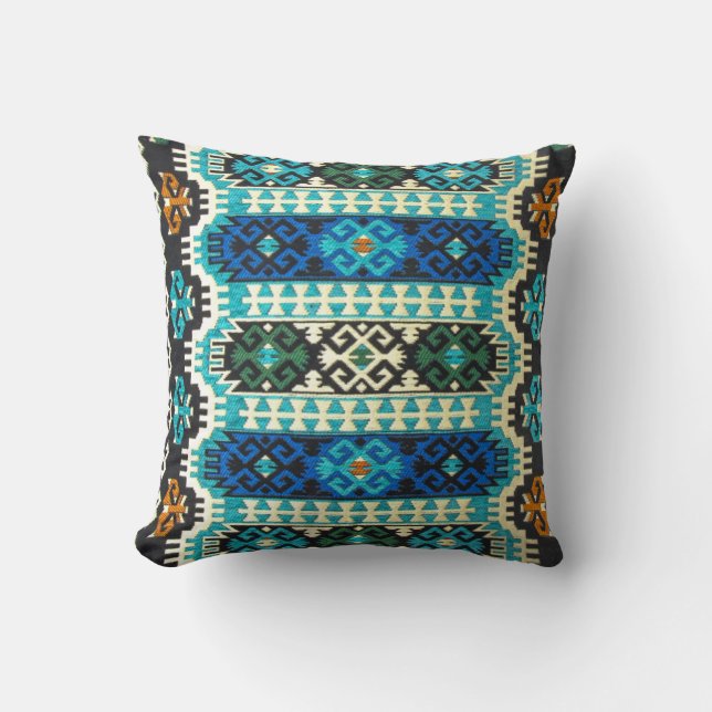 Coussin Tapis persan turc oriental bleu vert (Recto)