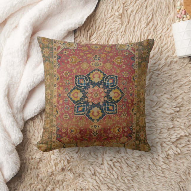 Coussin Tapis rouge or Kashan tapis Perse Asiatique (Couverture)