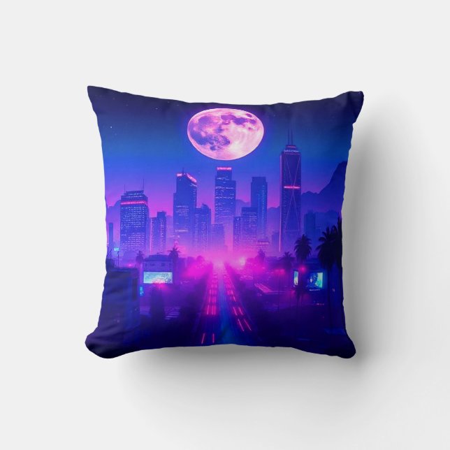 Coussin Tapis XL Neon City Synthwave Sunset (Recto)
