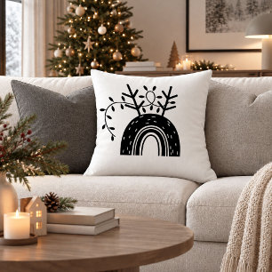 Coussin Tapisser de Noël chic arc-en-ciel noir et blanc dé