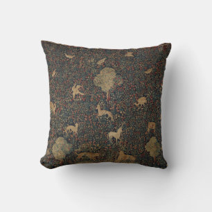 Coussin Tapisserie allegorique Millefleurs avec animaux