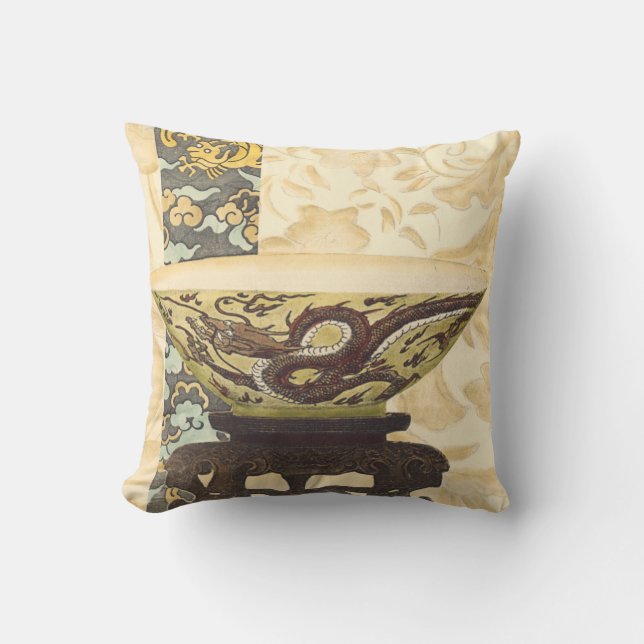 Coussin Tapisserie asiatique avec bol et design dragon (Recto)