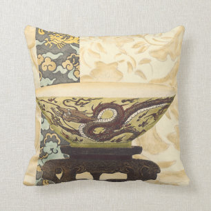 Coussin Tapisserie asiatique avec bol et design dragon