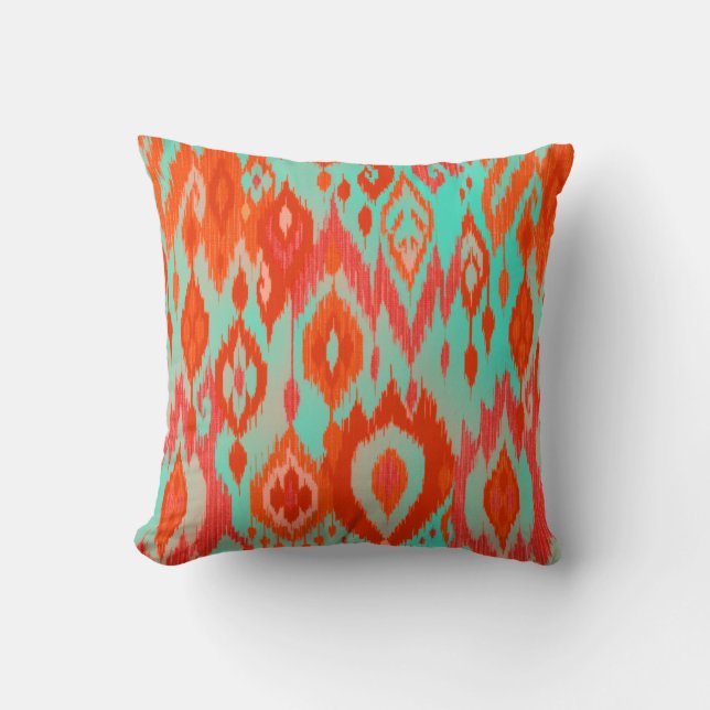 Coussin Tapisserie chic de tribu d'Ikat de turquoise de (Recto)