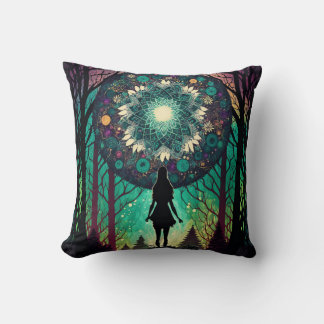 Coussin Tapisserie de forêt mandala psychédélique | Art bo