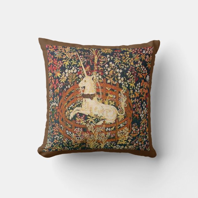 Coussin Tapisserie de licorne médiévale captive (Recto)