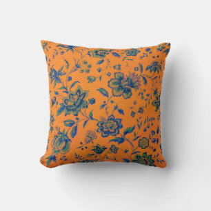Coussin Tapisserie de luxe orange bleu vert rose