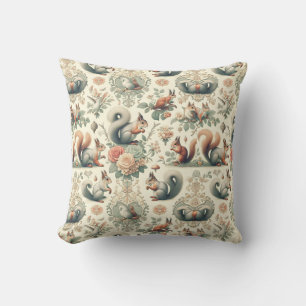 Coussin Tapisserie d'écureuil de la forêt victorienne