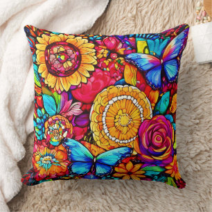 Coussin Tapisserie florale papillon enchanteur