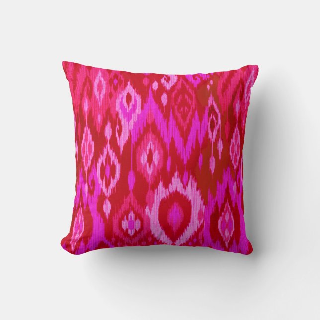 Coussin Tapisserie fuchsia chic de tribal d'Ikat de rose (Recto)