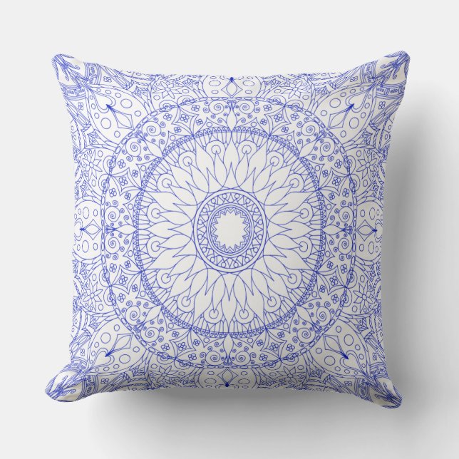 Coussin Tapisserie mandala bleu (Recto)
