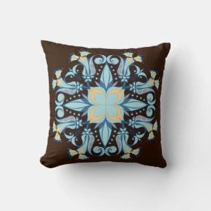 Coussin Tapisserie Mandala Bloom en marron chocolat