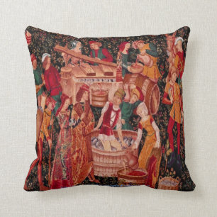 Coussin "Tapisserie médiévale de mur de récolte de raisin