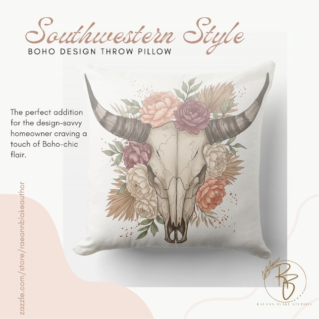 Coussin Tapisserie murale crâne de taureau de style boho d (Créateur téléchargé)