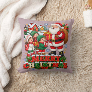 Coussin Tapisserie Rétro Santa Enfants Noël Enfants