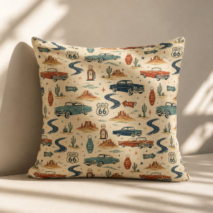 Coussin Tapisserie Route 66 Voitures Classiques Accent Dés
