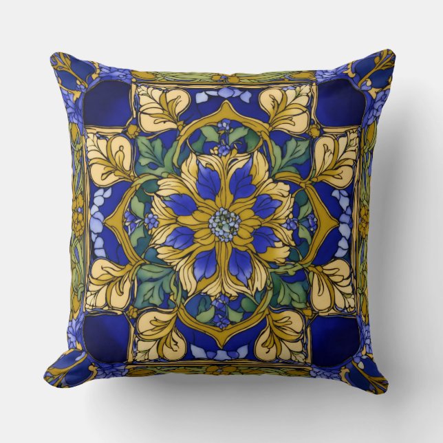 Coussin Tapisserie Tanzanite : Art Nouveau Floral Impressi (Recto)