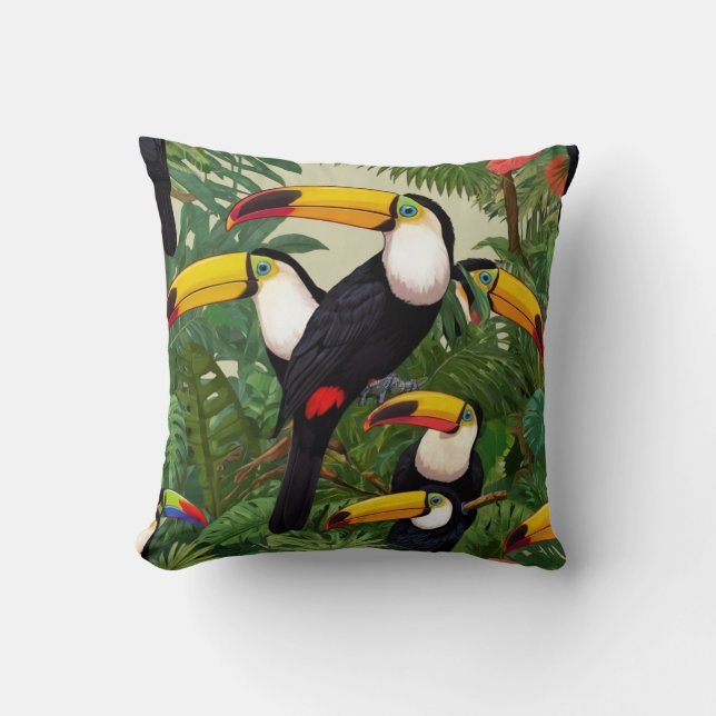 Coussin Tapisserie tropicale : Toucans dans la forêt tropi (Recto)