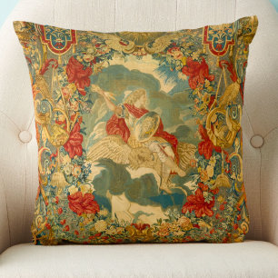 Coussin Tapisserie Vintage Française Tons de Bijoux Coloré
