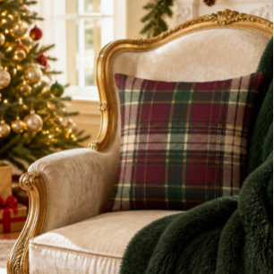 Coussin Tartan à carreaux bordeaux classique