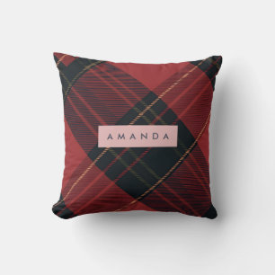 Coussin Tartan à carreaux personnalisé rouge foncé et noir