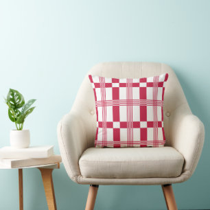 Coussin Tartan à carreaux rouge et blanc