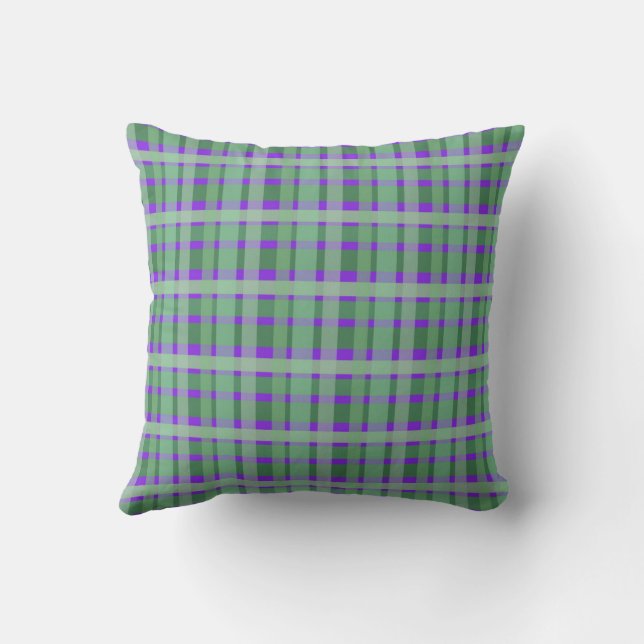 Coussin Tartan à carreaux vert rayures sur violet (Verso)