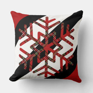 Coussin Tartan Big Flocon de neige en rouge blanc et noir