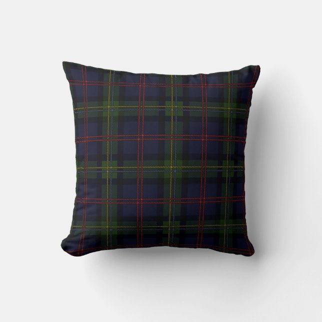 Coussin Tartan Clan Malcolm violet noir vert blanc (Recto)