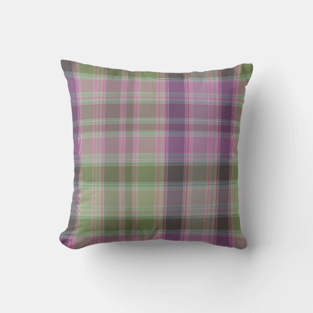 Coussin Tartan classique lilas vert (Recto)