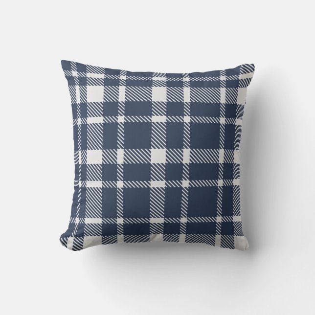 Coussin Tartan classique Motif-marine et blanc (Recto)